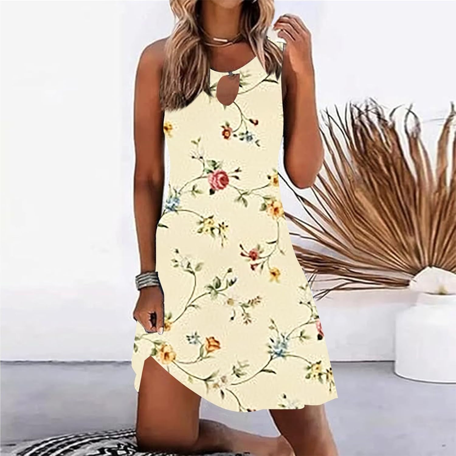 Summer Dresses for Women 2025 Vacation Beach Casual Vintage Midi Sundresses Sexy Sleeveless V Neck Boho Tank Dress
