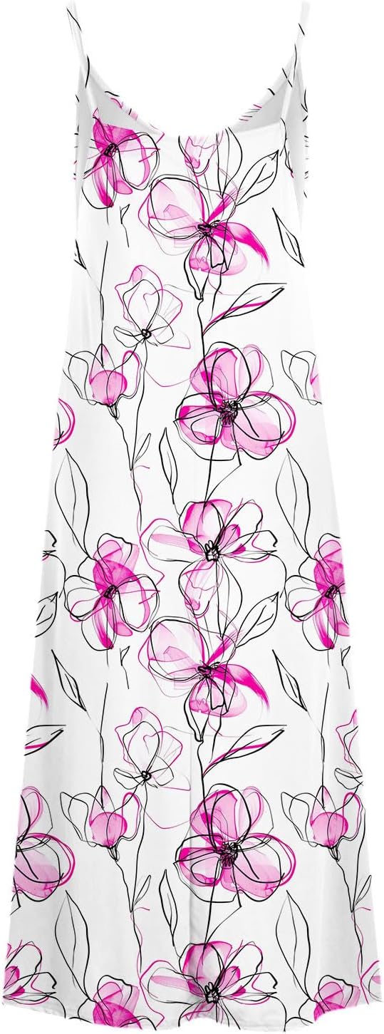 Womens Floral Maxi Dresses Spaghetti Strap Casual Summer Long Dress Vneck Flowy Boho Beach Sundress Vacation Outfits