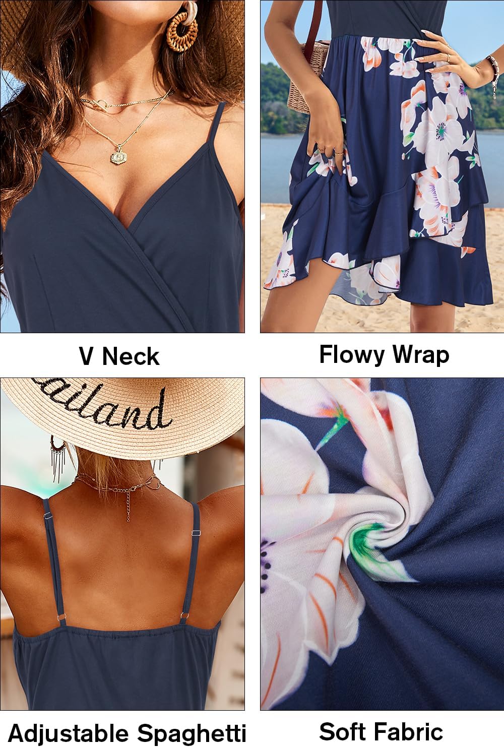 ULTRANICE Womens Summer Dresses Floral V Neck Ruffled Hem Spaghetti Spring Casual Beach Outfits Flowy Wrap Sun Dress