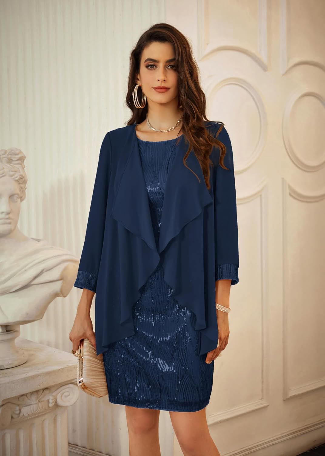 GRACE KARIN Sequin Dress for Women Knee Length Mother of the Bride Dresses Formal Dress Two Piece Dress with Chiffon Jacket