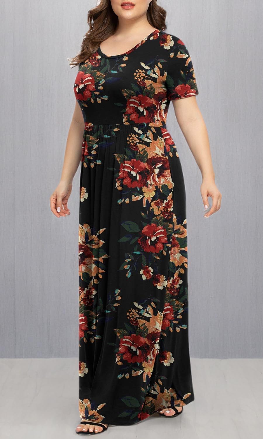 LONGYUAN Women's Plus Size Maxi Dresses for Curvy Women Summer Short Sleeve Casual 2025 Long Dress XL-6XL