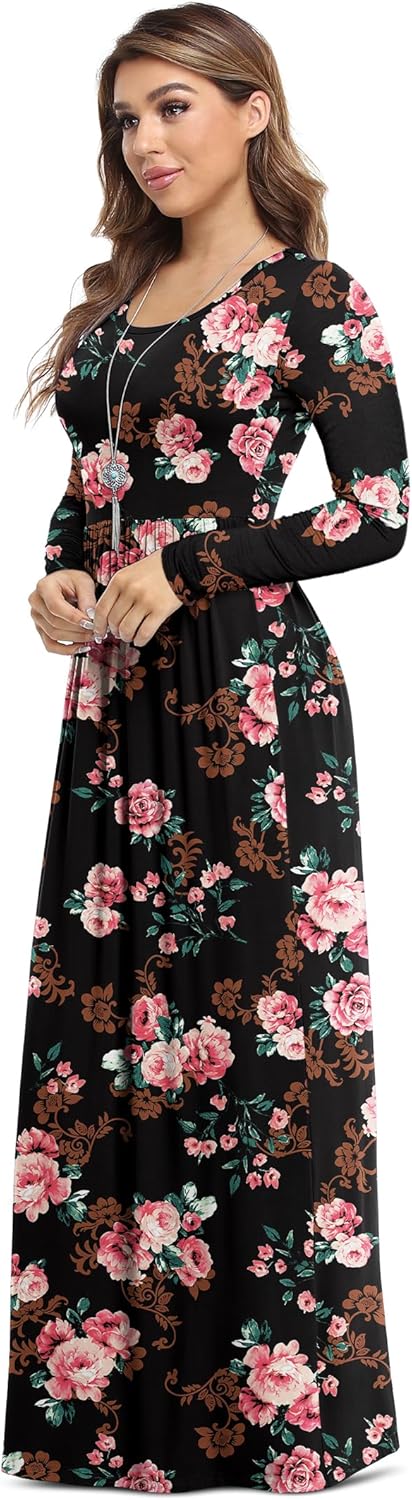 VIISHOW Women's Long Sleeve Loose Plain Maxi Dresses Casual Long Dresses with Pockets