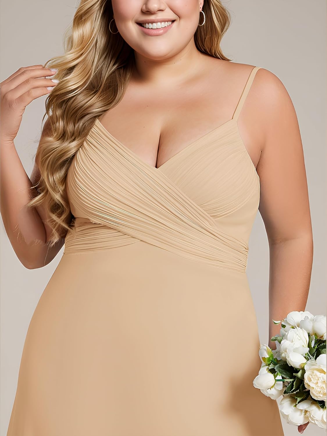Ever-Pretty Women's Summer Chiffon Pleated Plus Size Bridesmaid Dresses Sleeveless Formal Gown with Spaghetti Straps