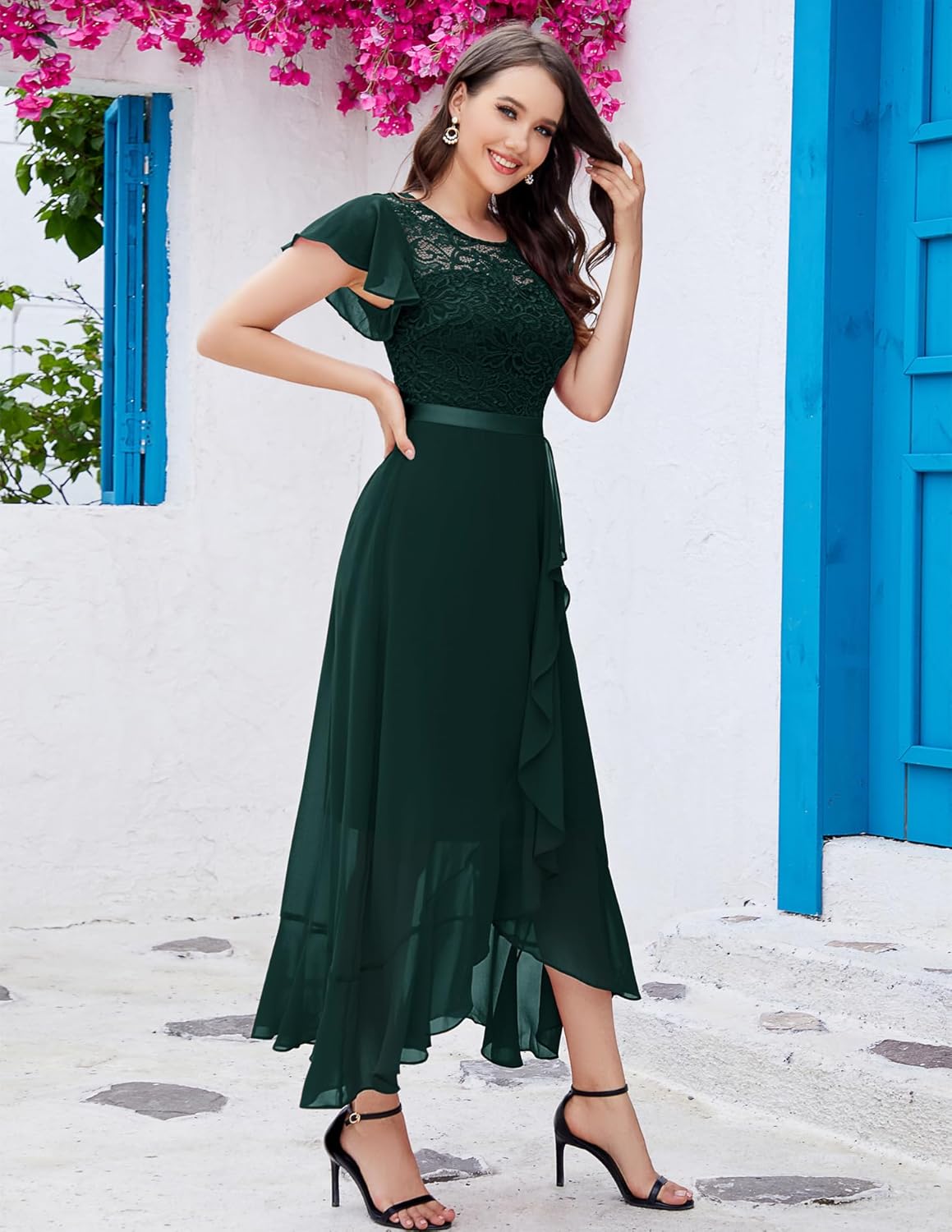 BeryLove Formal Dresses for Women 2025 Wedding Guest with Slit Cocktail Elegant Lace Long Prom Dress