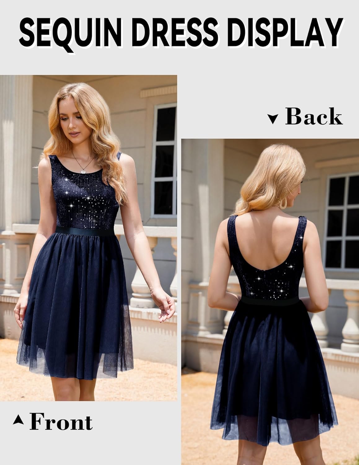 BeryLove Sequin Dress for Woman Vintage A Line Wedding Formal Swing Mesh Dress Sleeveless Cocktail Maxi Gowns