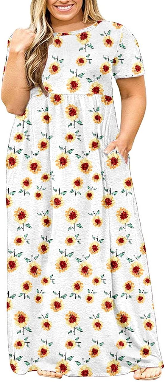 KARALIN Women’s Plus Size Maxi Dresses for Curvy Women Summer Casual Short Sleeve 2025 Long Dress 14W-26W