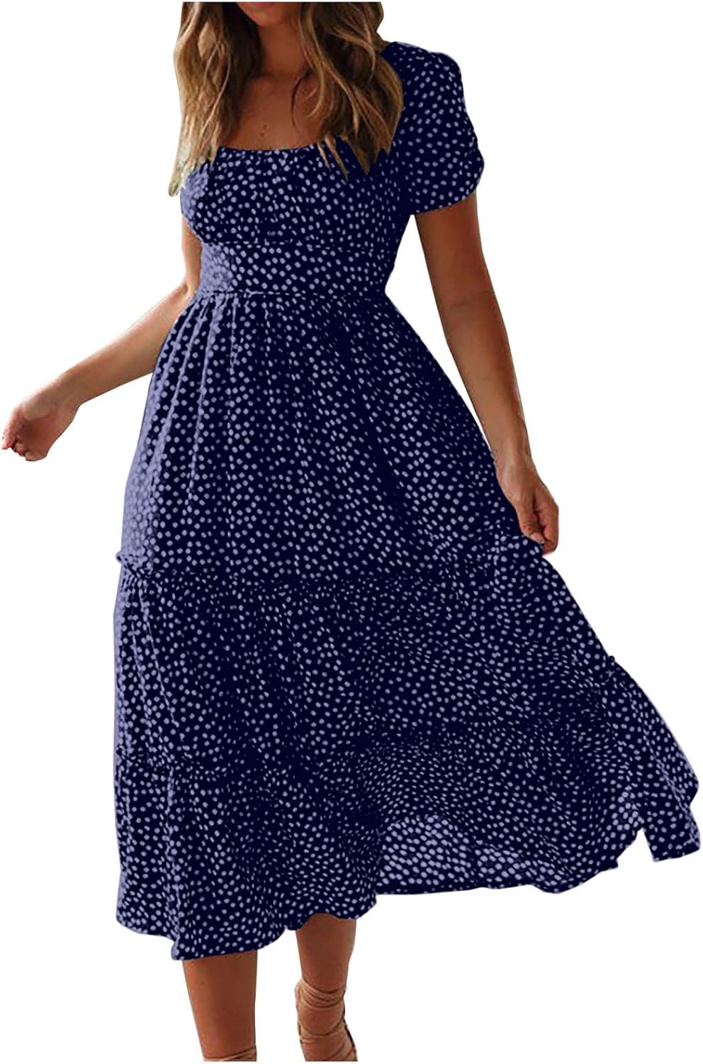 Womens Short Sleeve Dress Dress for Women Scoop Neck Chiffon Beach Hawaiian Pleated Maxi Long Dress 2025