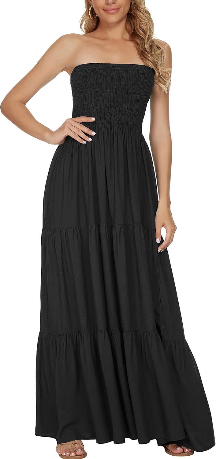 Women's Summer Strapless Tube Top Maxi Dresses Off Shoulder Boho Beach Long Dress