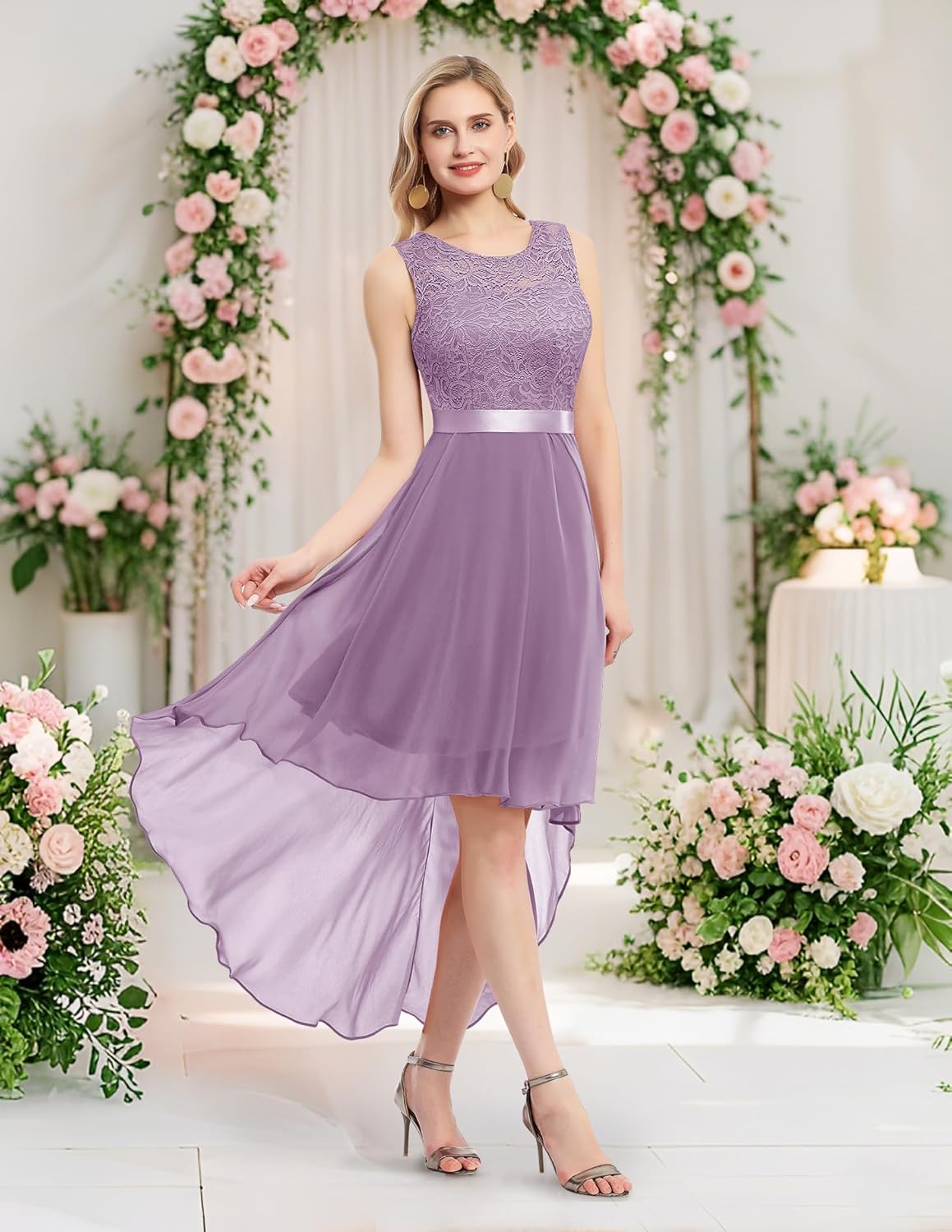 BeryLove Cocktail Prom Dresses 2025 Formal Wedding Guest Dresses Sleeveless Lace High Low Homecoming Dress