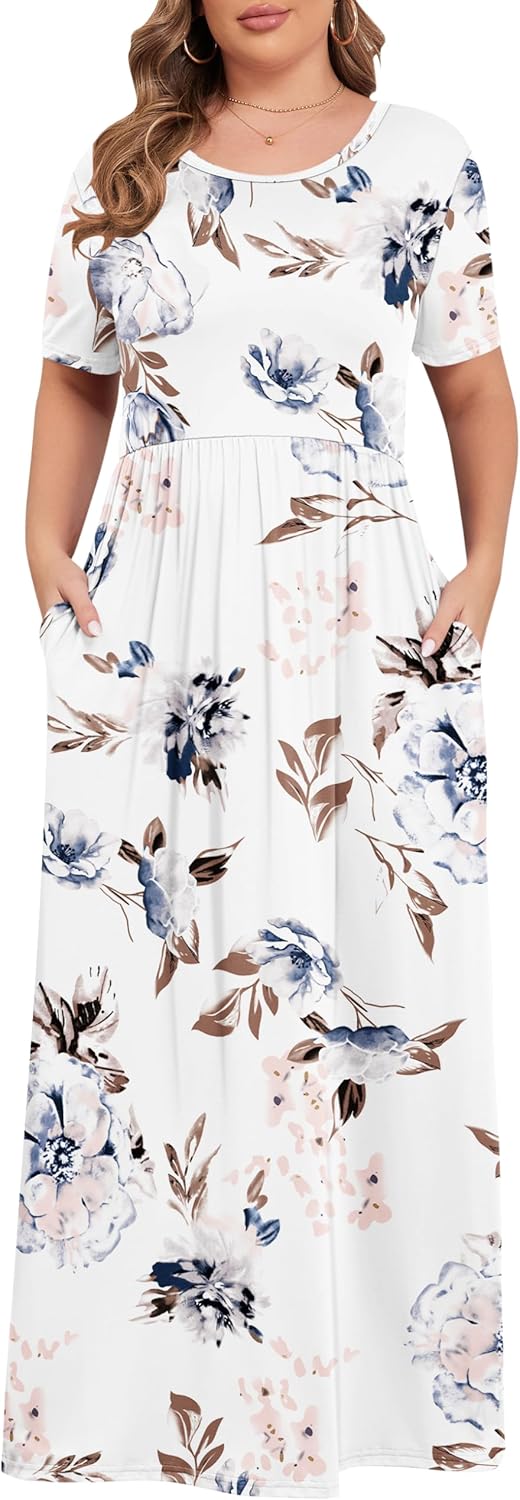 KARALIN Women’s Plus Size Maxi Dresses for Curvy Women Summer Casual Short Sleeve 2025 Long Dress 14W-26W