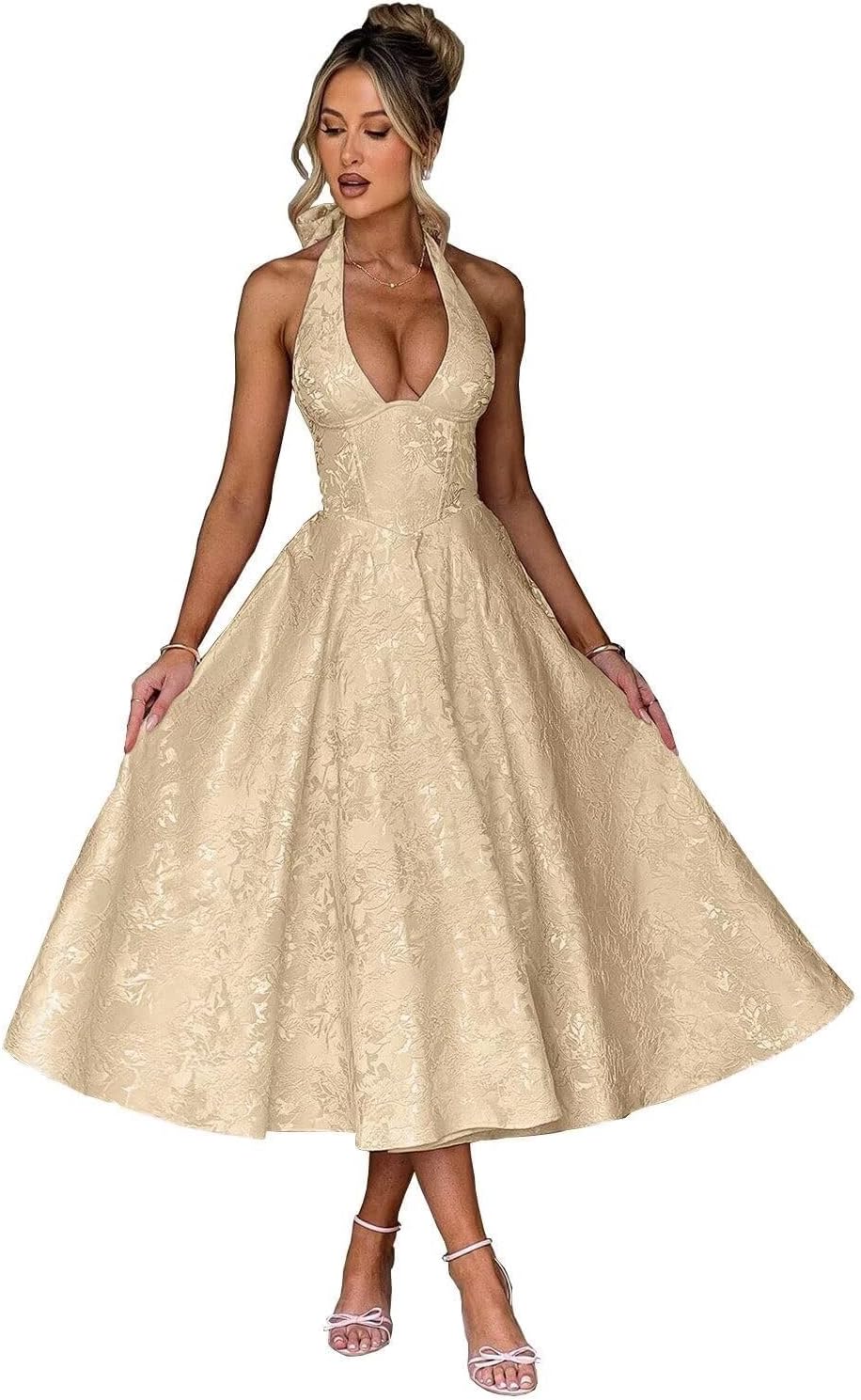 Bow Tea Length Prom Dress for Women Embroidery Satin Evening Party Gown A Line Corset Cocktail Dress