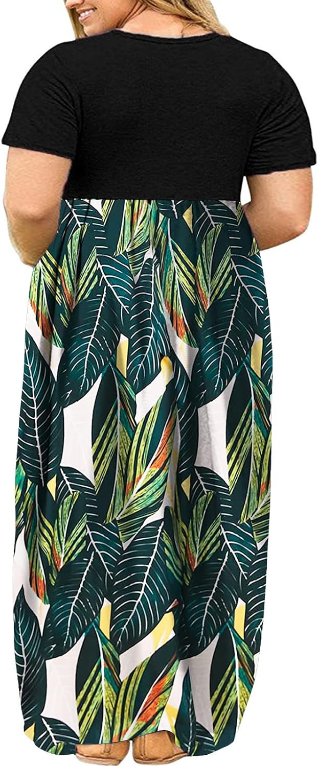 Kancystore Women's Short Sleeve Plus Size Maxi Dress with Pockets Loose Casual Summer Dresses