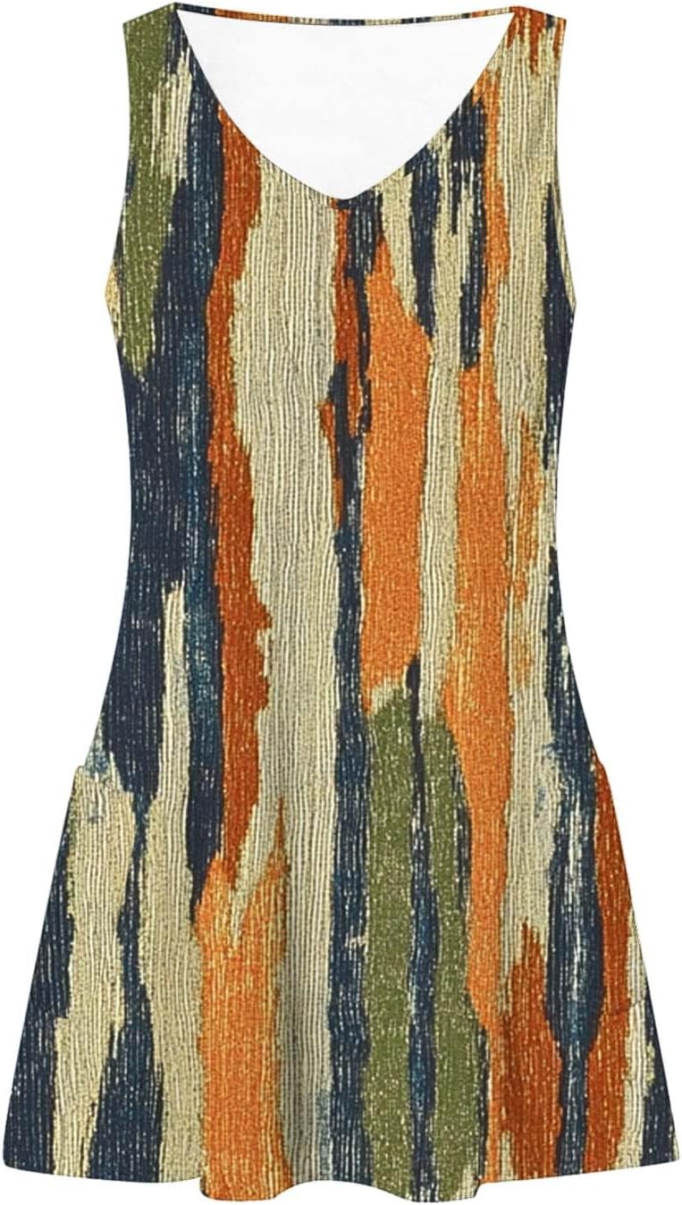Womens 2025 Spring Summer Dresses Casual Floral Print V-Neck Tank Dress Curve Hem Pleated A-Line Sundresses