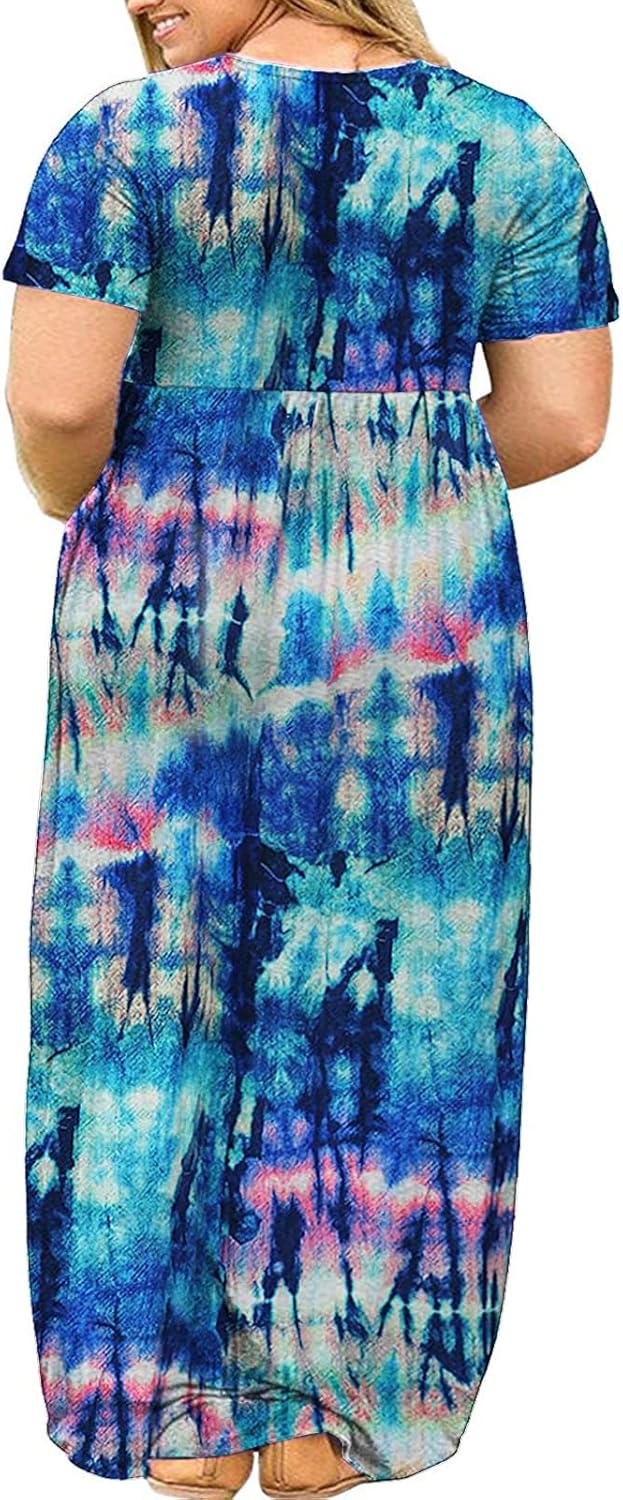 Kancystore Women's Short Sleeve Plus Size Maxi Dress with Pockets Loose Casual Summer Dresses