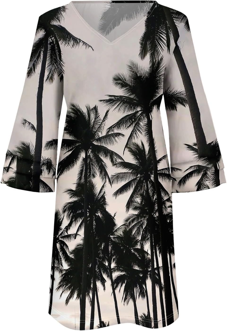 Beach Dresses for Women,2025 Summer Trendy Floral Print Boho Dress,Casual Loose V Neck Bell 3/4 Sleeve Mini Dress