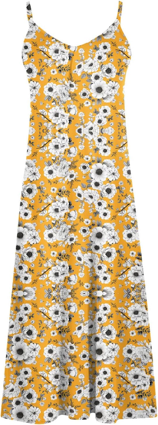 Womens Floral Maxi Dresses Spaghetti Strap Casual Summer Long Dress Vneck Flowy Boho Beach Sundress Vacation Outfits