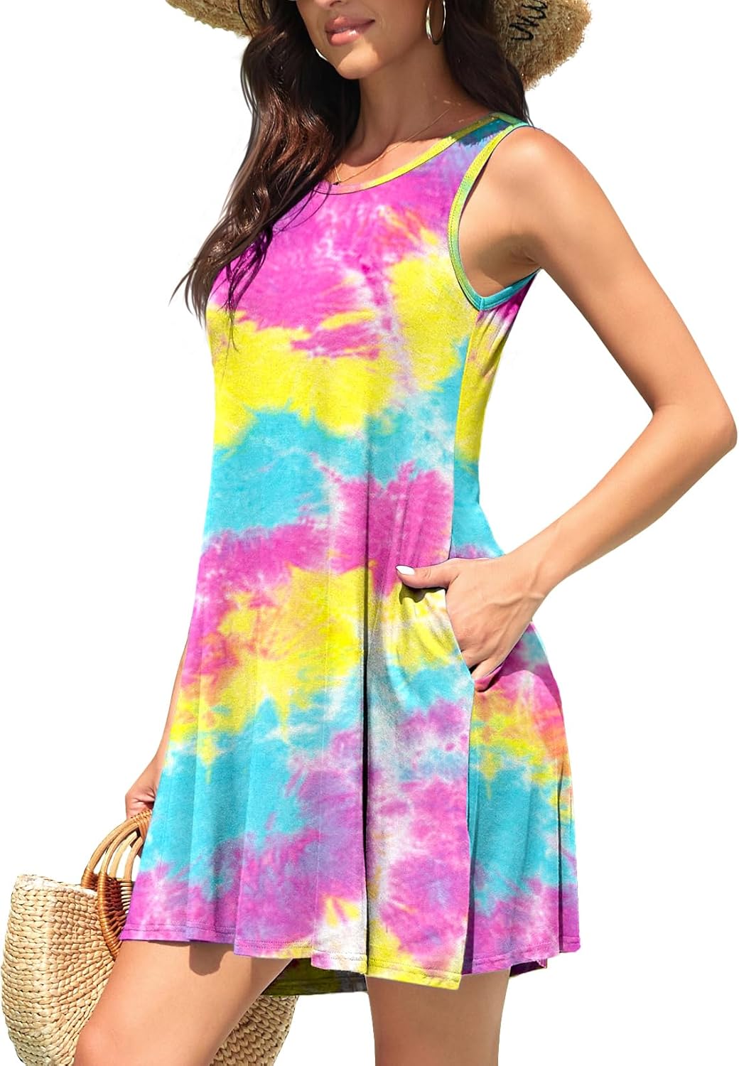 WEACZZY Women Summer Casual Swing T Shirt Dresses Beach Cover up Loose Dress