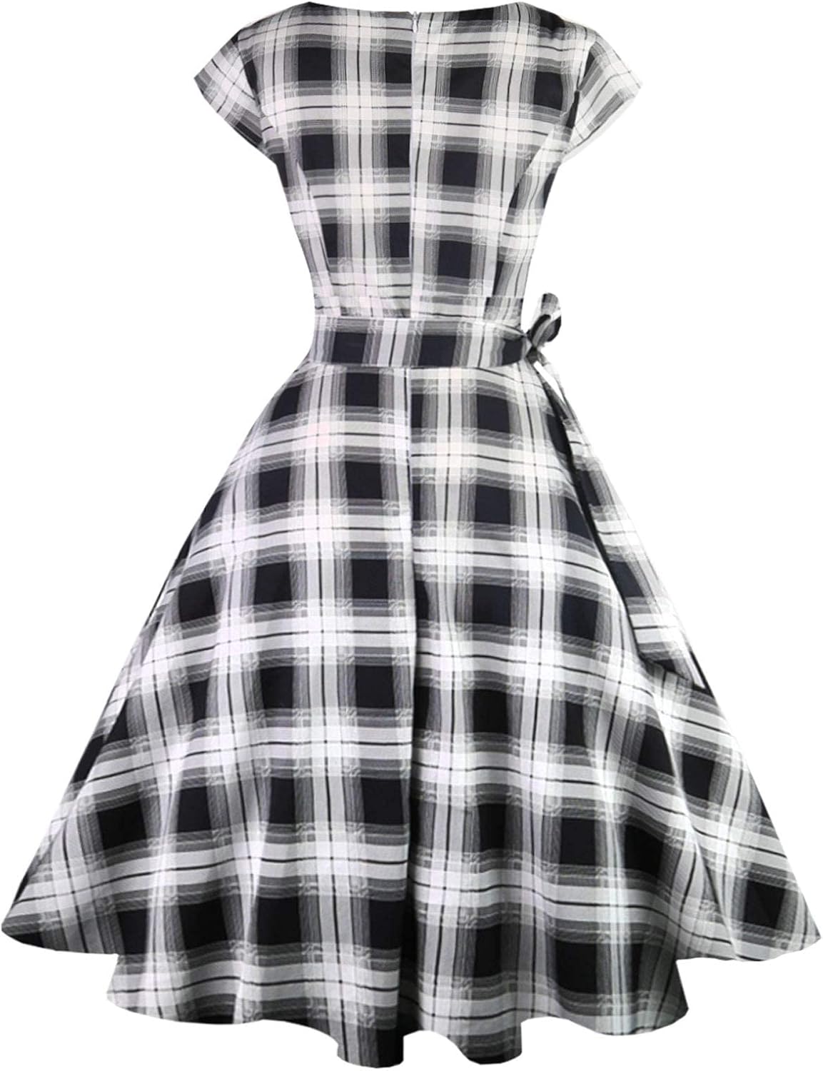 PUKAVT Women's 1950 Boatneck Cap Sleeve Vintage Swing Cocktail Party Dress with Pockets