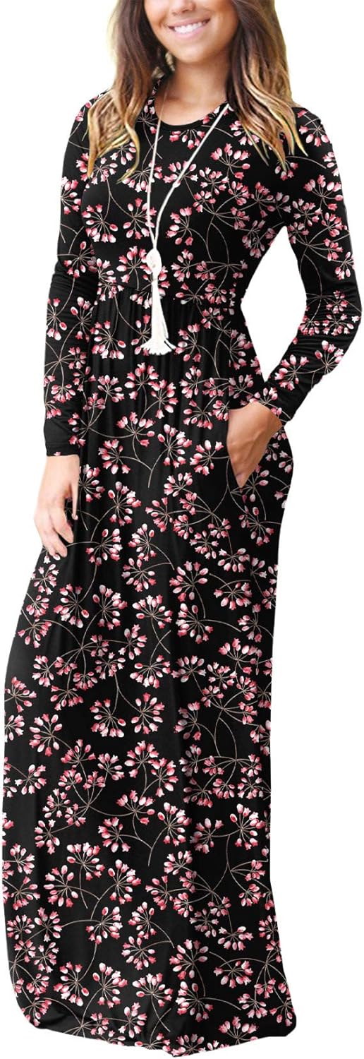 VIISHOW Women's Long Sleeve Loose Plain Maxi Dresses Casual Long Dresses with Pockets