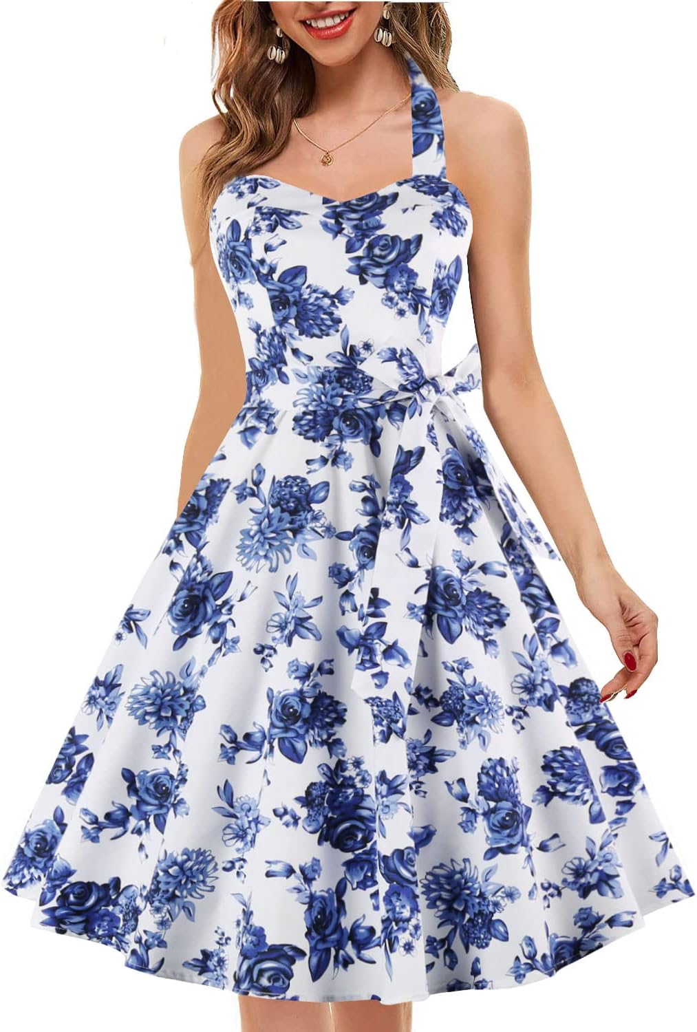 Topdress Women'sVintage Polka Audrey Dress 1950s Halter Retro Cocktail Dress