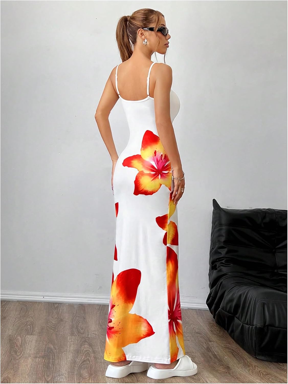 Verdusa Women's Floral Sun Maxi Bodycon Dresse Summer Starfish Dress White