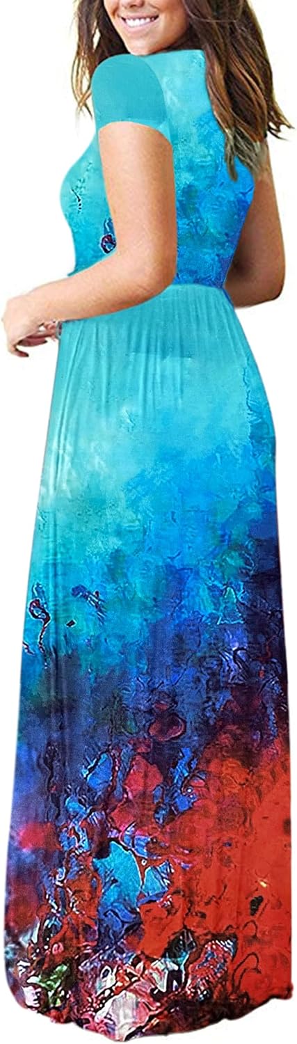AUSELILY Women's Short Sleeve Loose Plain Casual Long Maxi Dresses for Women 2025