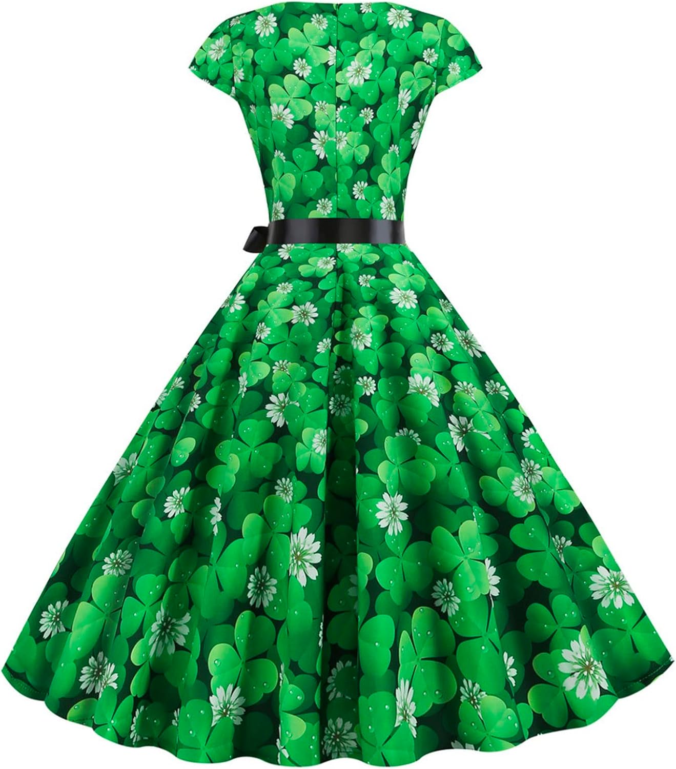 aihihe St Patricks Day Dress for Women A Line Pleated Hepburn Dress Lukcy Shamrock Print Irish Dress 2024 Vintage Dress