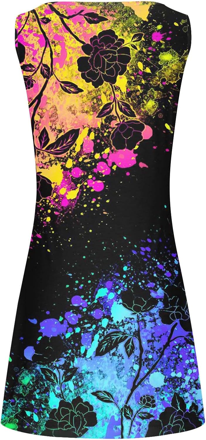 Summer Dresses for Women 2024 Casual Sleeveless Tank Dress Vintage Floral Print a-Line Beach Sundresses