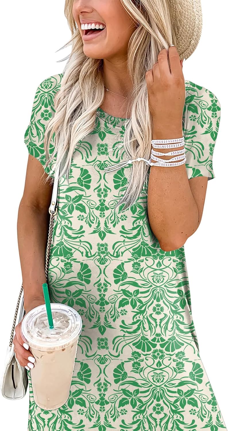 ANRABESS Women's Summer Casual Loose Short Sleeve Long T Shirt Dress Split Maxi Beach Sundress Travel Vacation Outfits