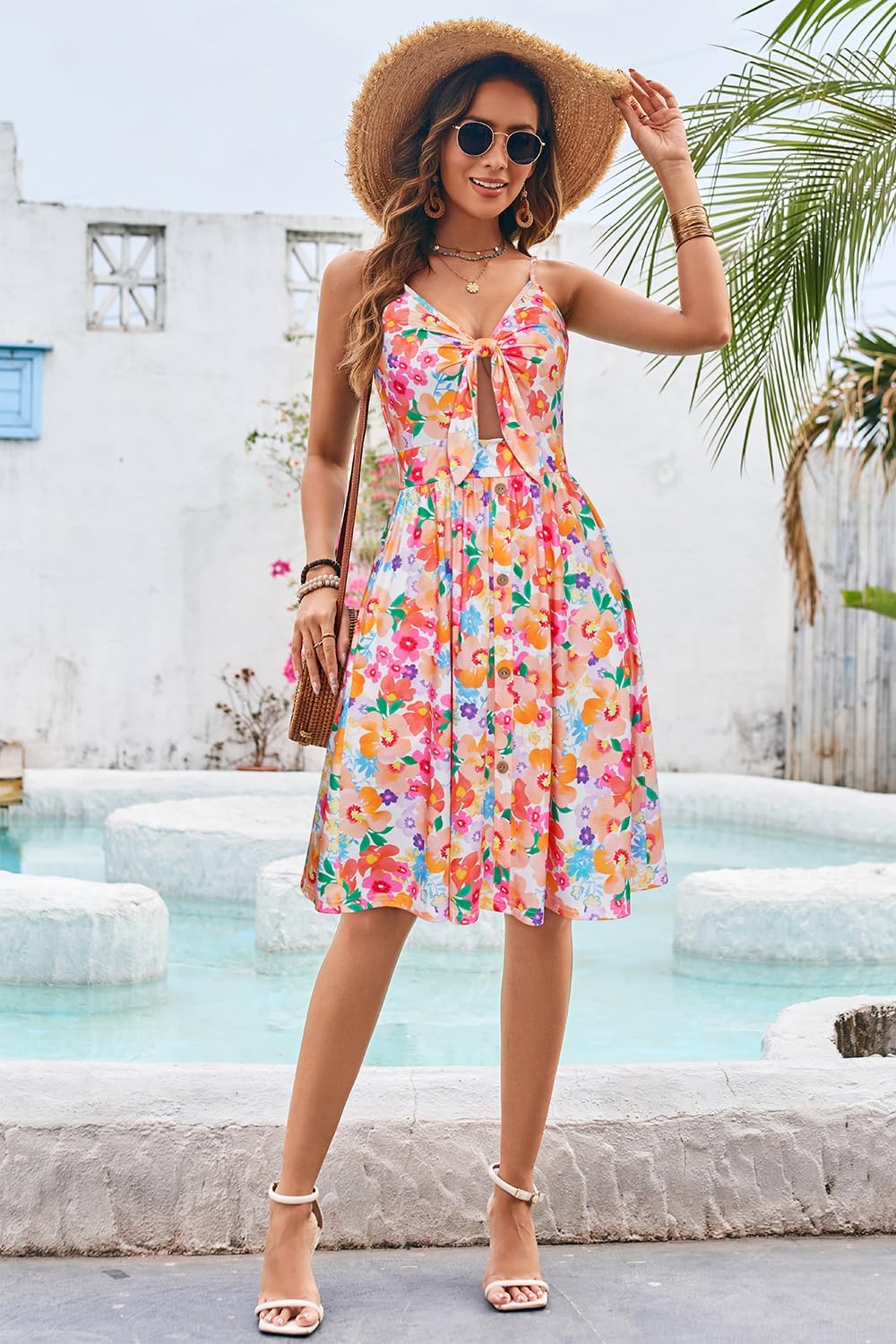 VOTEPRETTY Women's Summer Dresses Spring Sundresses Beach Clothes Outfit Vacation 2024 V Neck Casual Tropical Resort Hawaiian