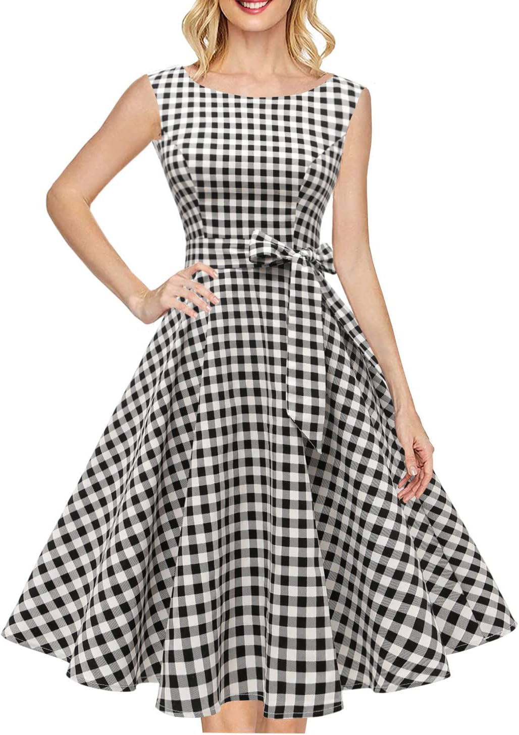 Hanpceirs Women's Boatneck Sleeveless Swing Vintage 1950s Cocktail Dress New