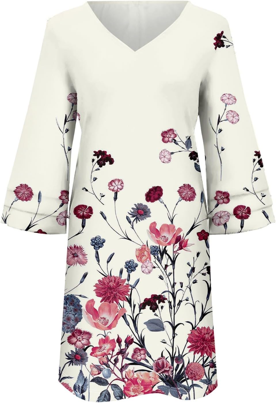 Beach Dresses for Women,2025 Summer Trendy Floral Print Boho Dress,Casual Loose V Neck Bell 3/4 Sleeve Mini Dress