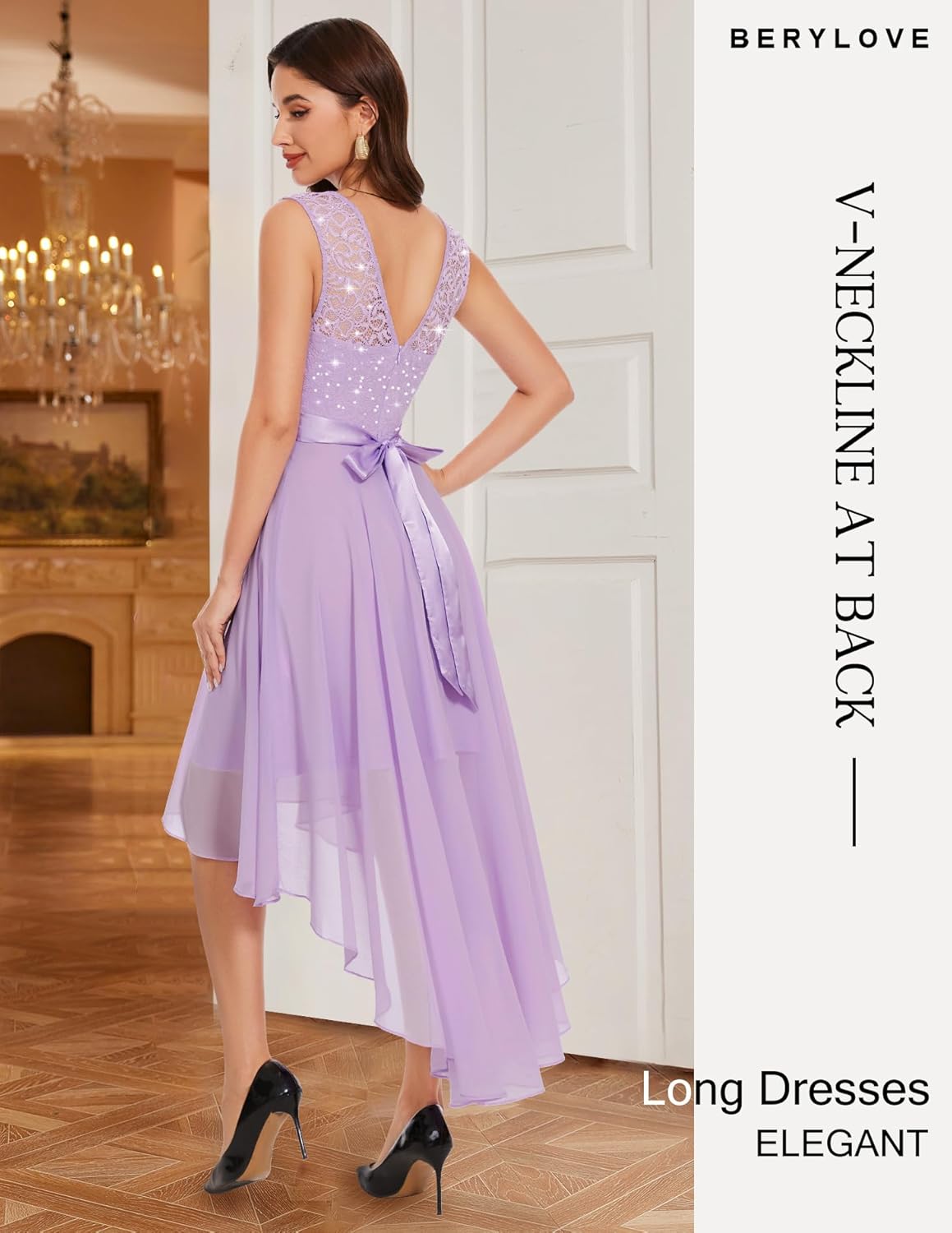 BeryLove Cocktail Prom Dresses 2025 Formal Wedding Guest Dresses Sleeveless Lace High Low Homecoming Dress