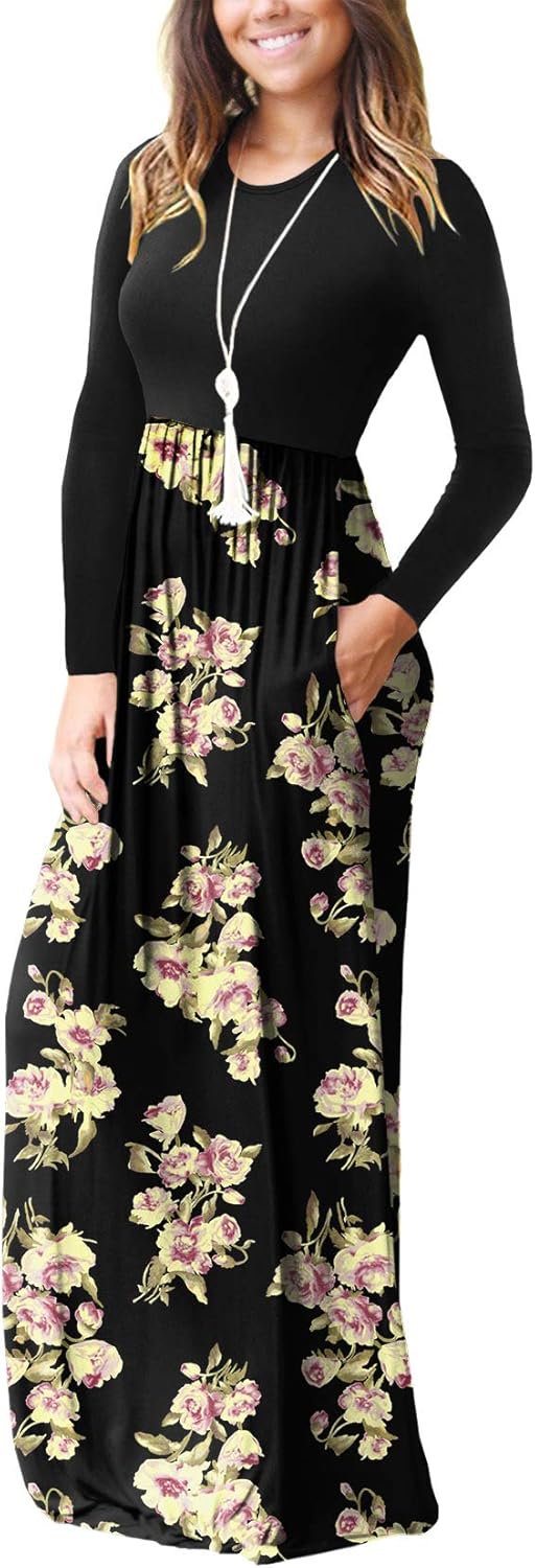 VIISHOW Women's Long Sleeve Loose Plain Maxi Dresses Casual Long Dresses with Pockets