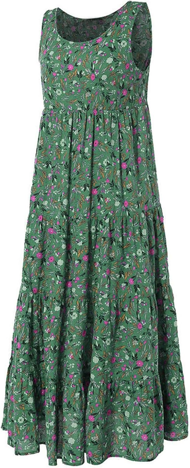 Ceboyel Women Boho Floral Maxi Dresses Flowy Tank Dress Sleeveless Smocked Sundresses Trendy Casual Beach Long Sun Dress