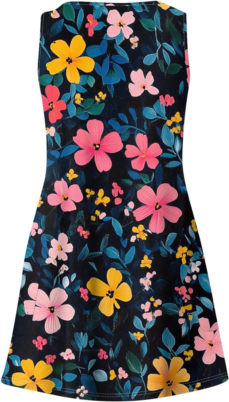 Women's Sleeveless Floral Print Summer Dress Casual V-Neck A-Line Mini Dress for Beach Party and Daily Wear