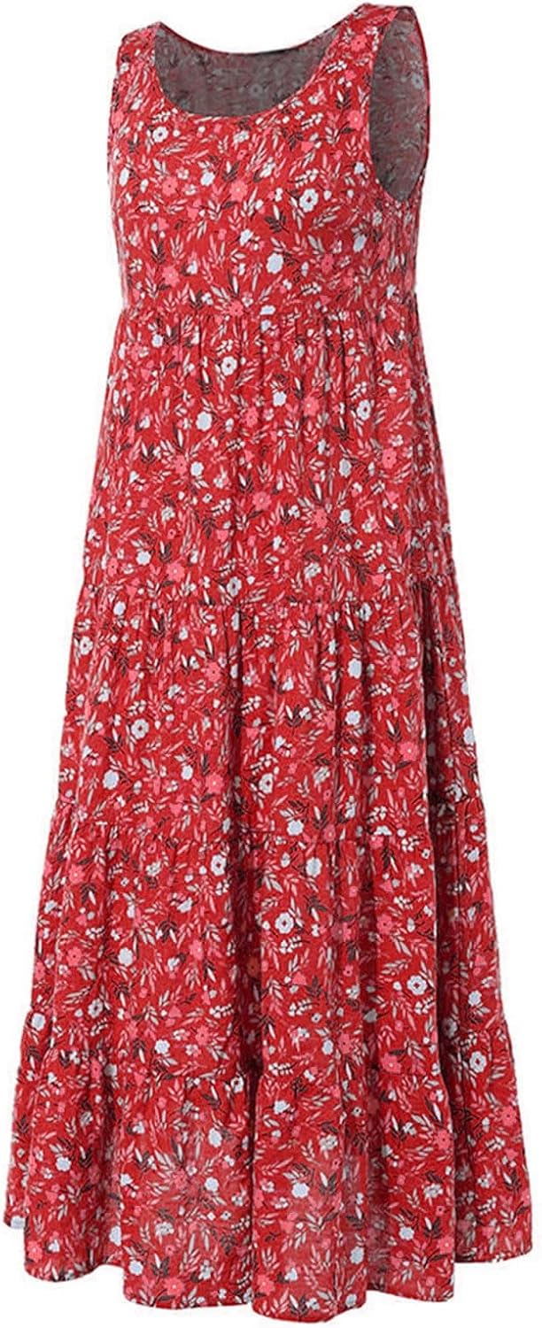 Ceboyel Women Boho Floral Maxi Dresses Flowy Tank Dress Sleeveless Smocked Sundresses Trendy Casual Beach Long Sun Dress