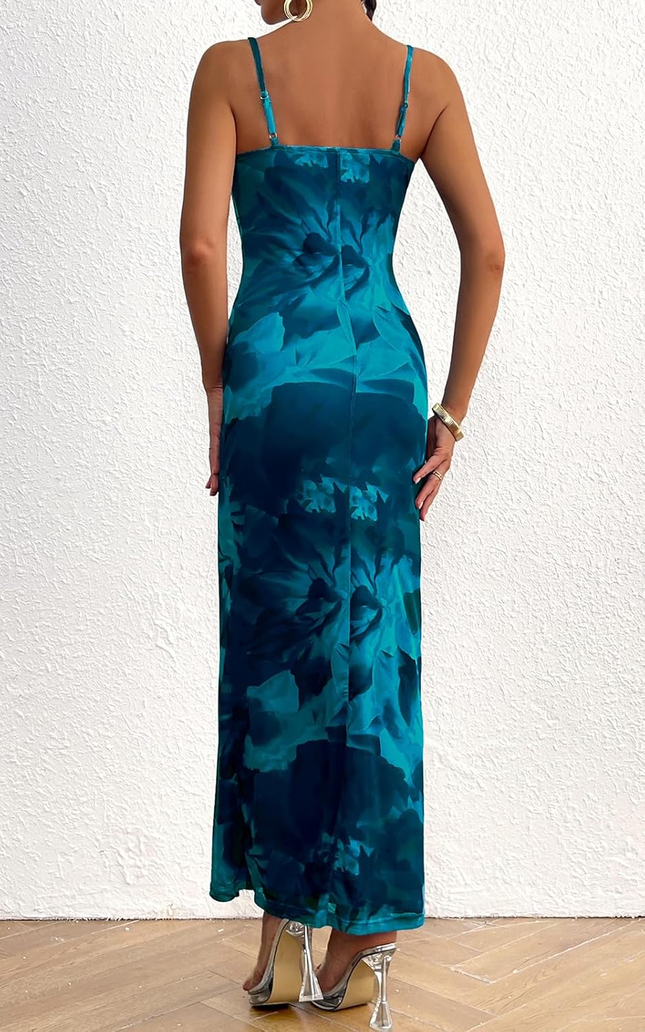 PRETTYGARDEN Women's 2025 Summer Floral Spaghetti Strap Maxi Dress Stretch Sexy Bodycon Dress Backless Slip Long Dresses