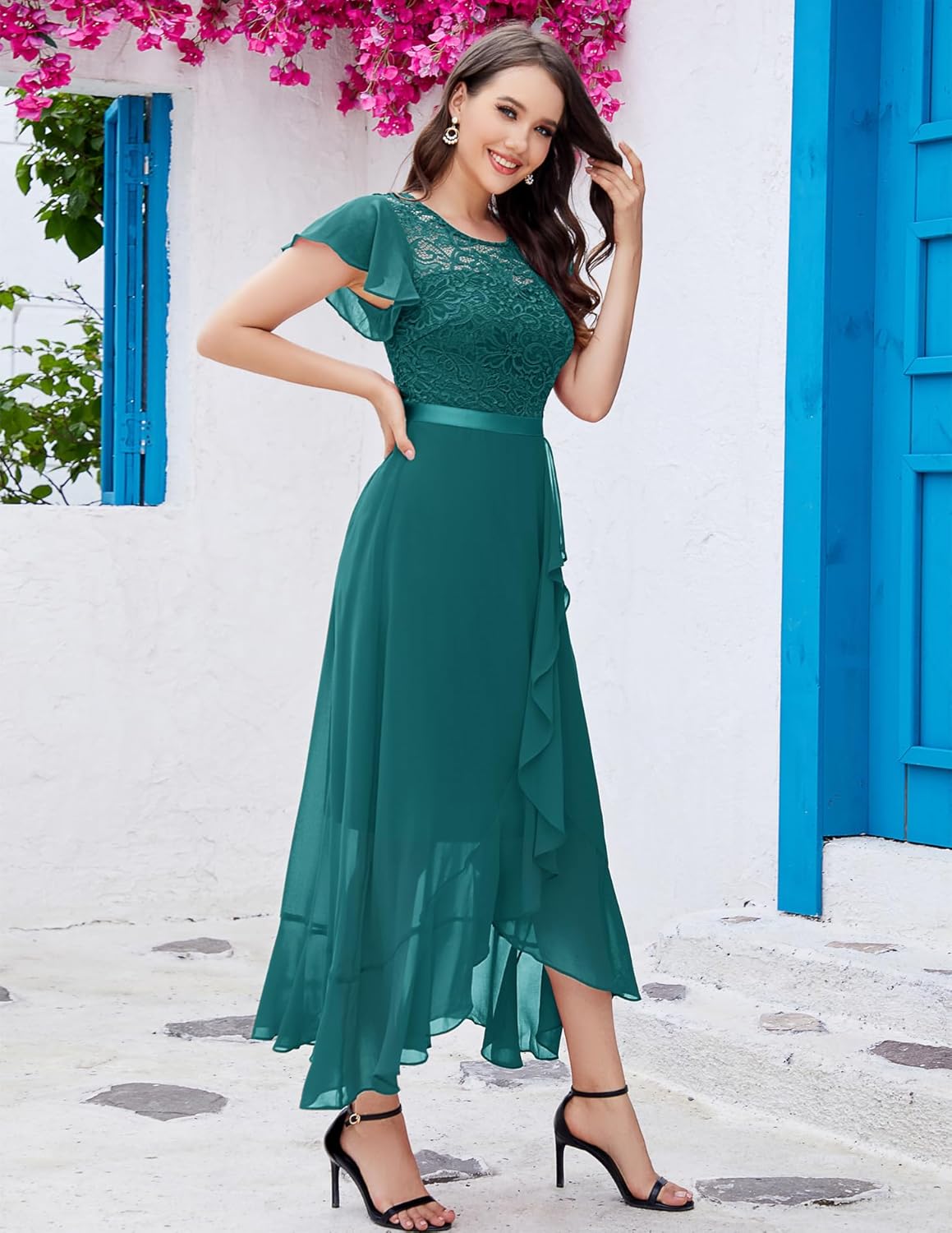 BeryLove Formal Dresses for Women 2025 Wedding Guest with Slit Cocktail Elegant Lace Long Prom Dress