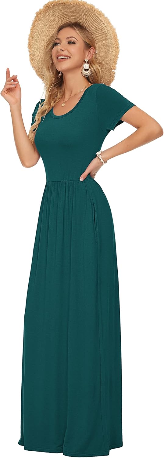 AUSELILY Women's Short Sleeve Loose Plain Casual Long Maxi Dresses for Women 2025