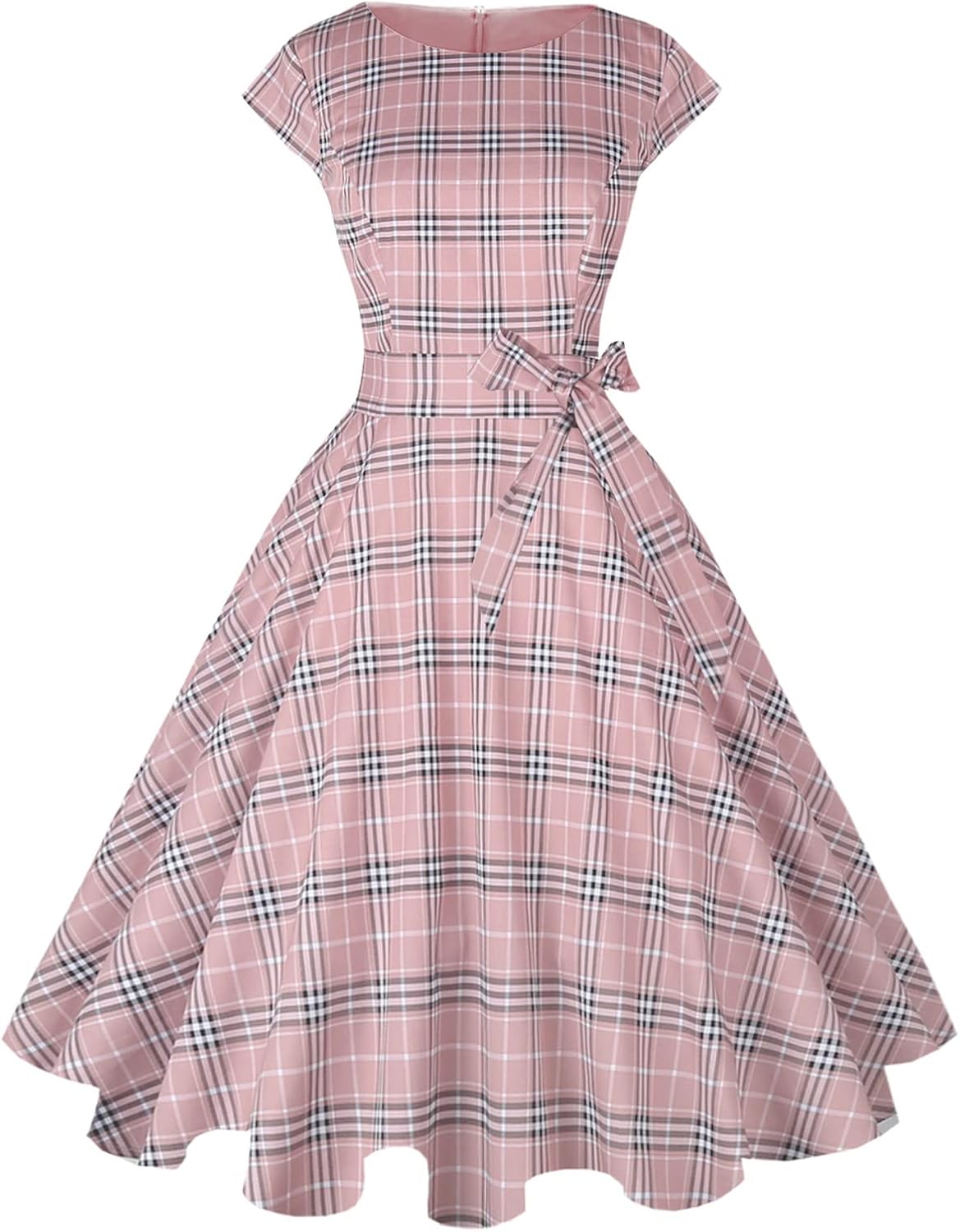 PUKAVT Women's 1950 Boatneck Cap Sleeve Vintage Swing Cocktail Party Dress with Pockets