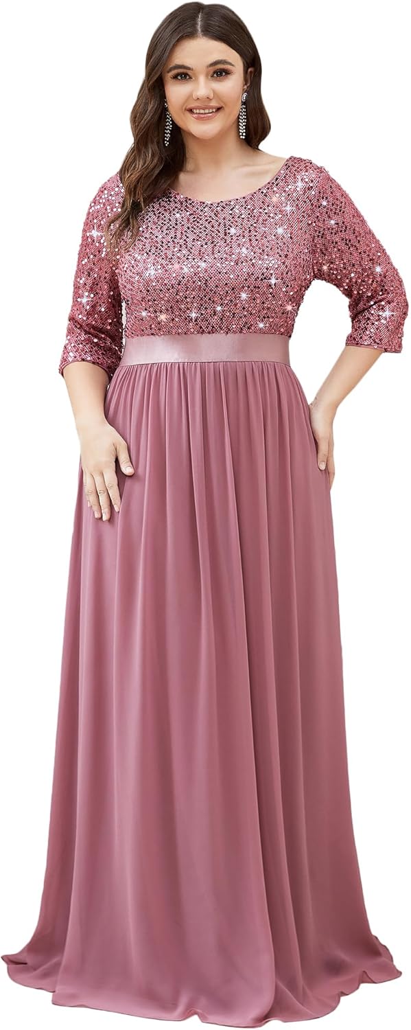 Ever-Pretty Women's Round Neck Maxi Dresses Sequin Plus Size Formal Dresses for Women 0683-PZ