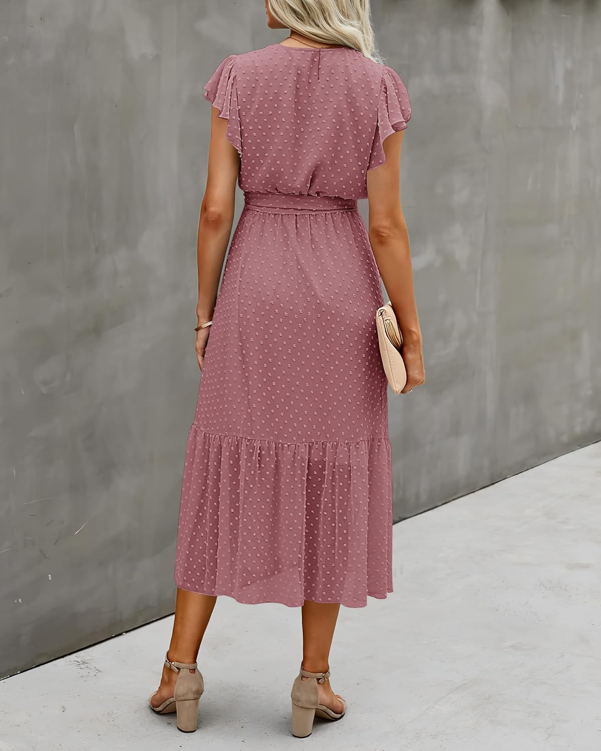 BTFBM Women Summer Bohemian Floral Casual Wrap V Neck Ruffle Cap Sleeveless Belt A-Line Pleated Hem Midi Sun Dress White