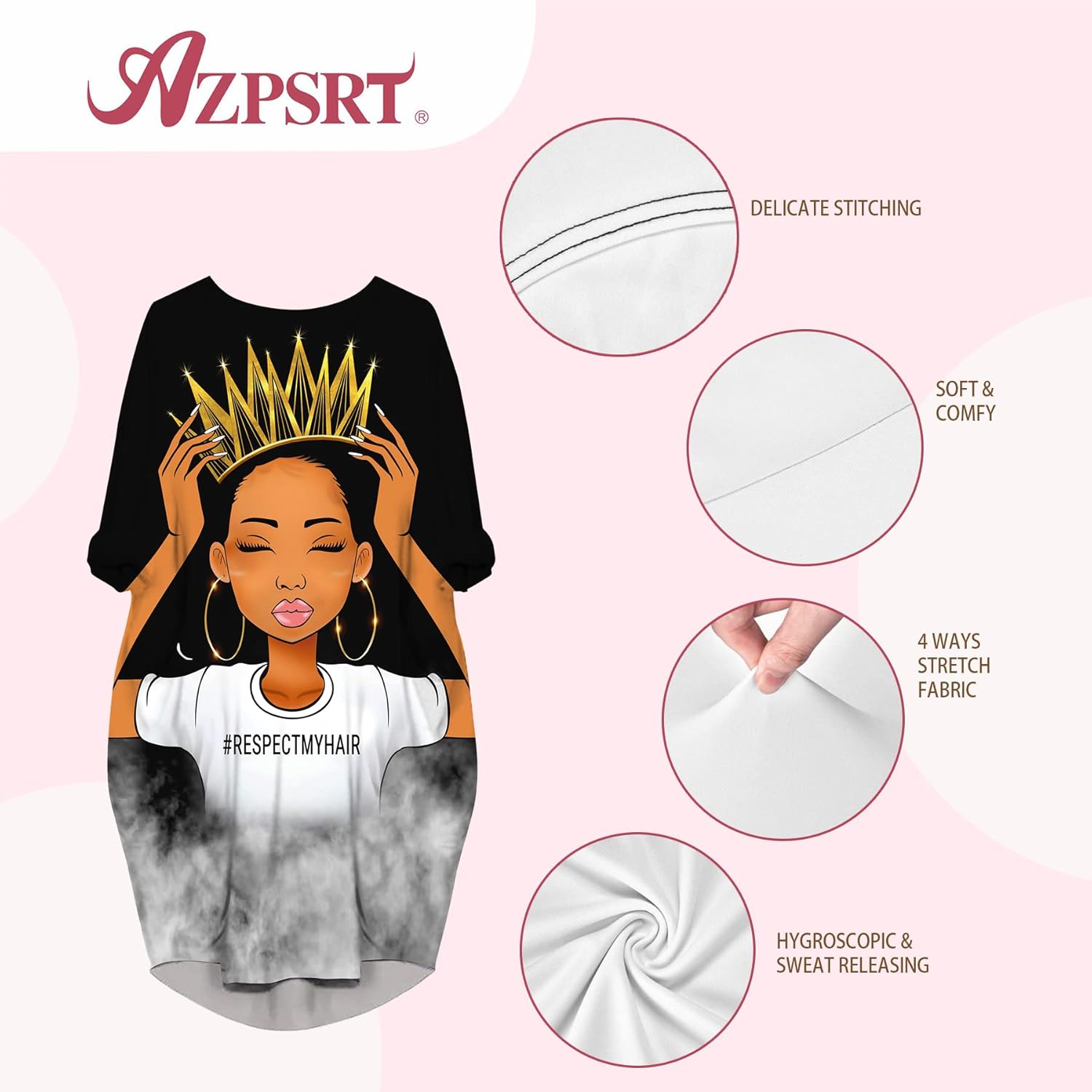 AZPSRT Fashion Women's African American Art Print Dress Casual Loose Dresses