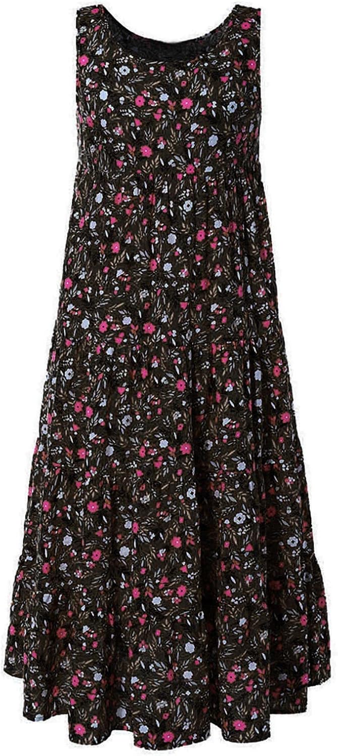Ceboyel Women Boho Floral Maxi Dresses Flowy Tank Dress Sleeveless Smocked Sundresses Trendy Casual Beach Long Sun Dress