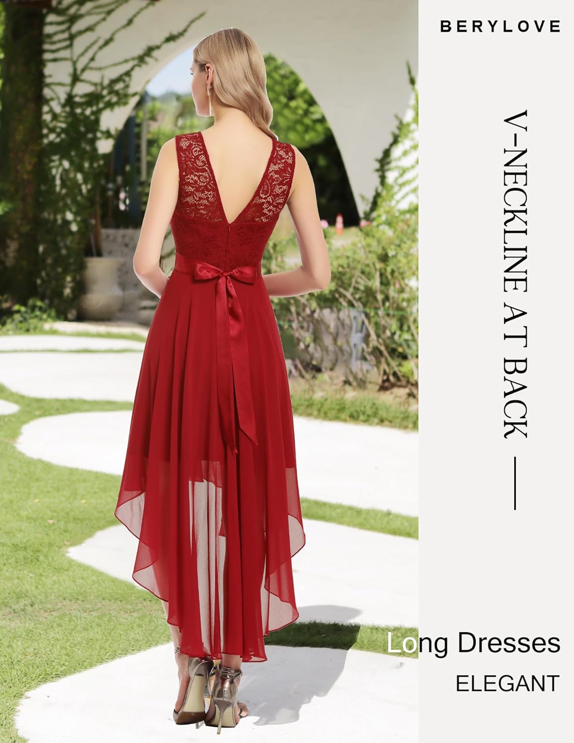BeryLove Cocktail Prom Dresses 2025 Formal Wedding Guest Dresses Sleeveless Lace High Low Homecoming Dress