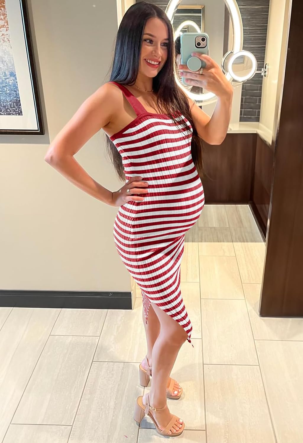 MEROKEETY Women's 2025 Summer Spring Bodycon Midi Dress Vacation Sleeveless Ribbed Knit Striped Party Sweater Dresses