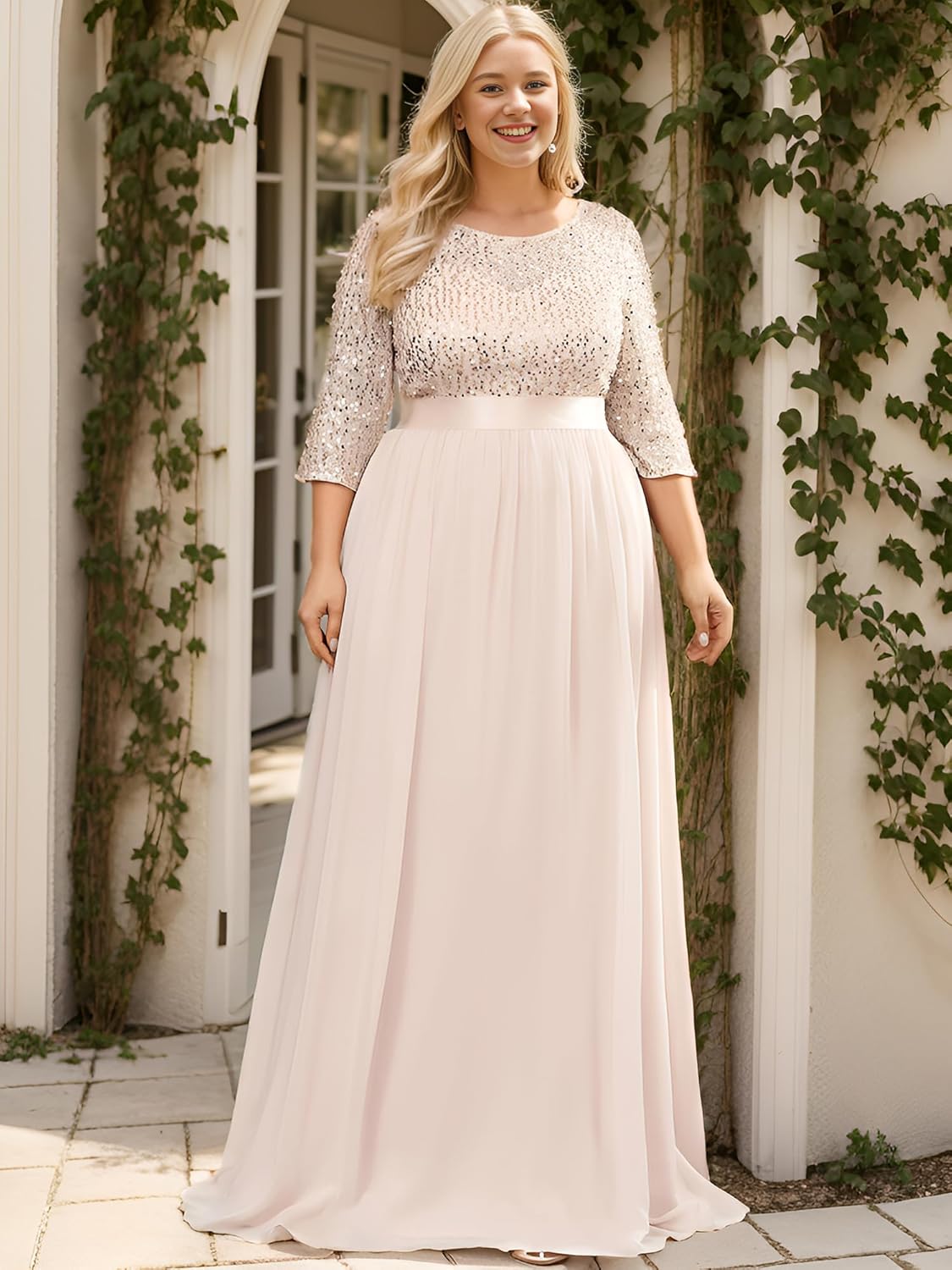 Ever-Pretty Women's Round Neck Maxi Dresses Sequin Plus Size Formal Dresses for Women 0683-PZ