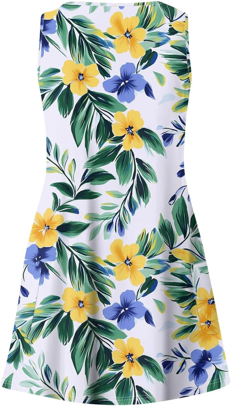 NBXNZWF Women Summer Casual Dress 2025 Casual Loose Sleeveless V-Neck Sundresses A Line Tshirt Beach Dresses with Pockets
