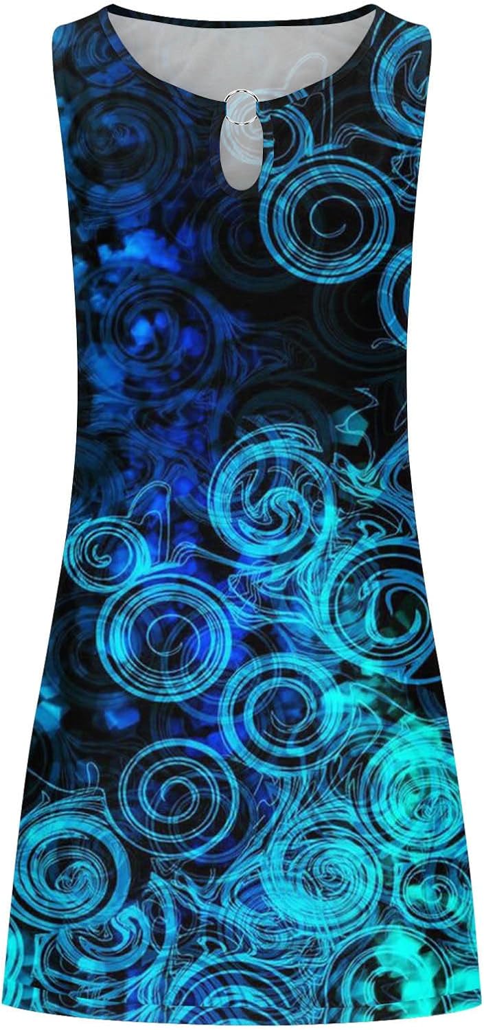 Summer Dresses for Women 2024 Casual Sleeveless Tank Dress Vintage Floral Print a-Line Beach Sundresses